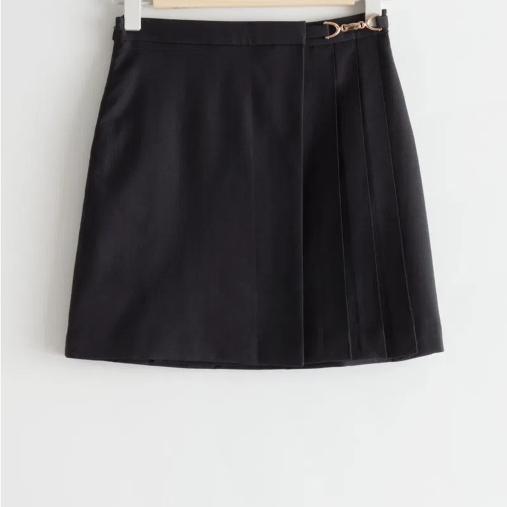 & Other Stories Black Mini Skirt with Gold Detail - 100% Wool